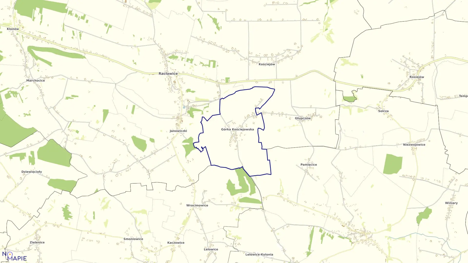 Mapa obrębu GÓRKA KOŚCIEJOWSKA w gminie Racławice