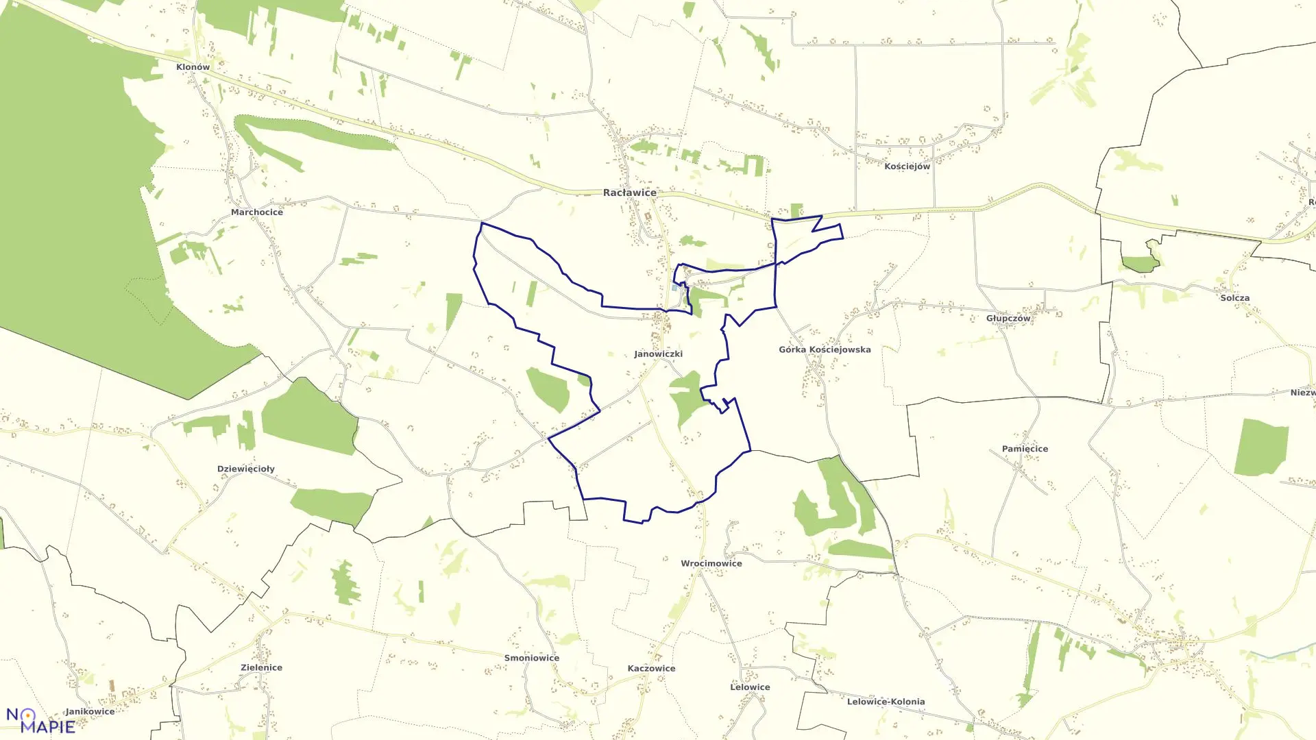 Mapa obrębu JANOWICZKI w gminie Racławice