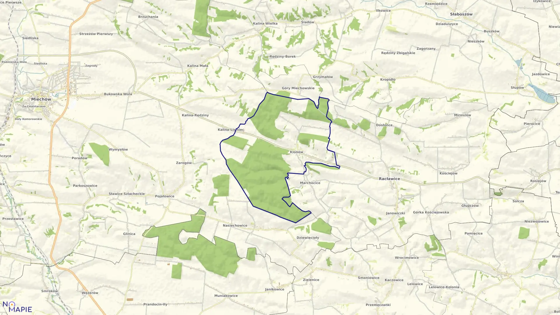 Mapa obrębu KLONÓW w gminie Racławice