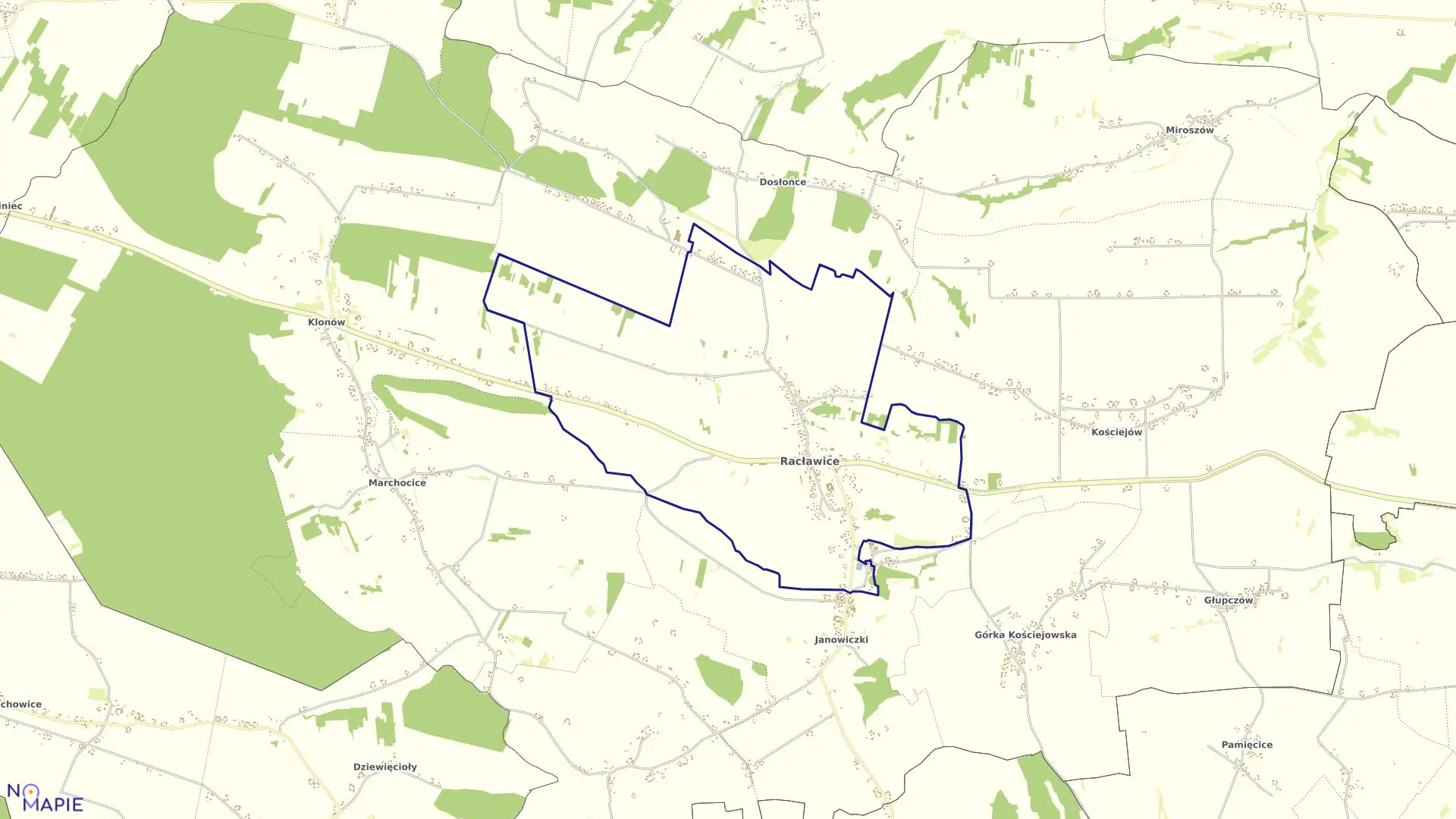 Mapa obrębu RACŁAWICE w gminie Racławice